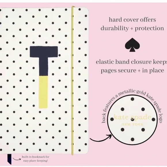 Kate Spade Take Note Large Leatherette Initial “T (Yellow)” Notebook - Picture 3 of 5